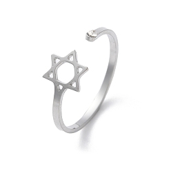 Нержавеющая Сталь Цвет 304 открытые кольца из нержавеющей стали со стразами для женщин, цвет нержавеющей стали, внутренний диаметр: 18.5 мм