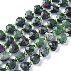 Ruby in Zoisite Natural Rudy in Zoisite Beads Strands, Faceted, Heart, 8~8.5x8x4.5mm, Hole: 0.8mm, about 40pcs/strand, 15.55 inch(39.5cm)