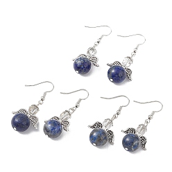 Ляпис-Лазурь Круглые серьги с подвесками из натурального лазурита, украшенные бусинами, платиновые латунные украшения для женщин, без кадмия и без свинца, 45 мм, штифты : 0.7 мм