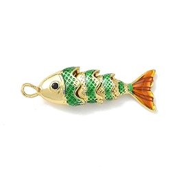 Зеленый лайм Рыба из латуни микро проложить Цирконом подвески, Эмаль стиле, долговечный, без кадмия и без свинца, реальный 18 k позолоченный, зеленый лайм, 28x8.5x6 мм, отверстие : 2.5x1.5 мм