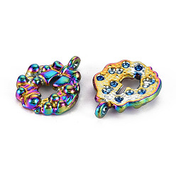 Rainbow Color Rainbow Color Alloy Pendants, Cadmium Free & Nickel Free & Lead Free, Christmas Wreath with Bowknot, 21x16.5x3mm, Hole: 2mm