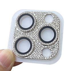 Silver Alloy Rhinestone Mobile Phone Lens Film, Lens Protection Accessories, Compatible with 13/14/15 Pro & Pro Max Camera Lens Protector, Silver, 4x4cm