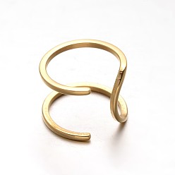 Golden Simple 304 Stainless Steel Wide Band Hollow Cuff Rings, Open Rings, Golden, 17mm