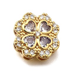 Лиловый Многожильные звенья из латуни с паве из кубического циркония, клевер, реальный 18 k позолоченный, сирень, 12x12x5 мм, отверстие : 1.4 мм