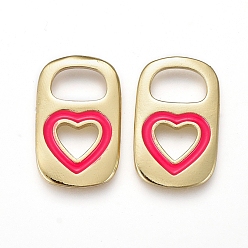 Red Brass Enamel Pendants, Real 18K Gold Plated, Long-Lasting Plated, Lock with Heart, Red, 16.5x10.5x1.7~1.9mm, Hole: 4.5x6.5mm