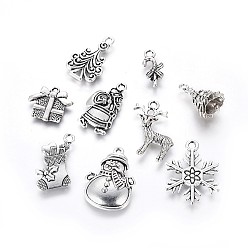 Antique Silver Christmas Theme Tibetan Style Alloy Charms, Mixed Shapes, Antique Silver, 90pcs/set