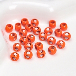 Orange Red 4-Hole Baking Painted Alloy Beads, Cube, Orange Red, 7x5mm, Hole: 3.5mm, 10pcs/bag