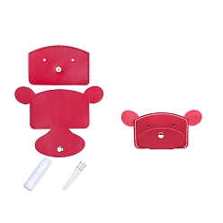 Red DIY Bear-shaped Wallet Making Kit, Including Cowhide Leather Bag Accessories, Iron Needles & Waxed Cord, Red, 8x12cm