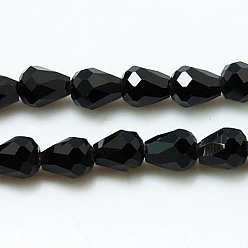 Black Crystal Glass Beads Strands, Faceted, teardrop, Black, 12x8mm
