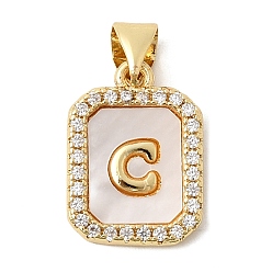 Letter C Латунные микропаве прозрачные подвески с фианитом, с естественной оболочке, без кадмия и без свинца, долговечный, стойки покрытие, буква С, 16.5x12x2 мм, отверстие : 4x3 мм
