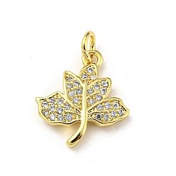 Real 16K Gold Plated Brass with Cubic Zirconia Pendant, Leaf, Real 16K Gold Plated, 16.5x14.5x2.3mm