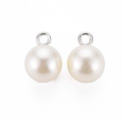 Creamy White Resin Pendants, Imitation Pearl, with Platinum Tone Iron Loop, Round, Creamy White, 16.5x12mm, Hole: 2mm