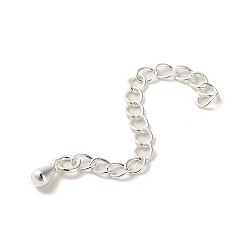 925 Sterling Silver Plated Rack Plating Brass Curb Chain Extender, End Chains with Teardrop Drop, 925 Sterling Silver Plated, 56mm
