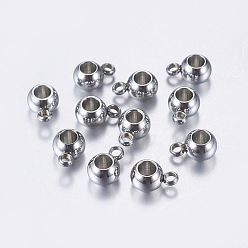 Stainless Steel Color 304 Stainless Steel Tube Bails, Loop Bails, Bail Beads, Rondelle, Stainless Steel Color, 9x6x4.5mm, Hole: 1.5mm, Inner Diameter: 3mm