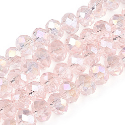 Misty Rose Electroplate Glass Beads Strands, AB Color Plated, Faceted, Rondelle, Misty Rose, 6x5mm, Hole: 1mm, about 85~88pcs/strand, 16.1~16.5 inch(41~42cm).
