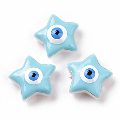 Bleu Ciel Clair Perles d'émail, avec abs en plastique imitation perle, étoile avec un mauvais œil, lumière bleu ciel, 14x14x6mm, Trou: 1mm