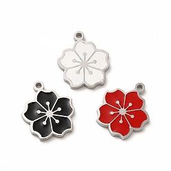 Mixed Color 304 Stainless Steel Enamel Charms, Sakura, Mixed Color, 14x12x1mm, Hole: 1.2mm