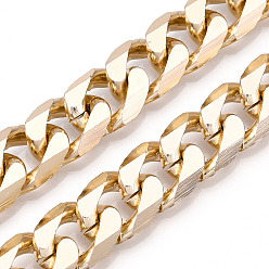 Light Gold Aluminum Faceted Curb Chains, Diamond Cut Cuban Link Chains, Unwelded, Light Gold, 15.5x12x3.5mm