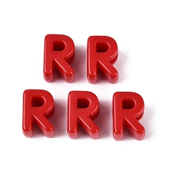 Crimson Opaque Acrylic European Beads, Large Hole Beads, Letter R, Crimson, 20.5x14.5x13.5mm, Hole: 6mm, about 167pcs/500g