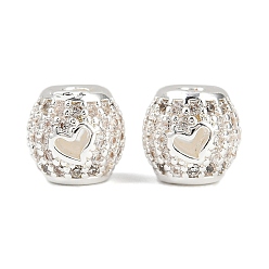 Посеребрённый Латунные микро проложить кубического циркония бусы, бочка с сердцем, 925 серебро покрытием, 8.5x8 мм, отверстие : 3 мм