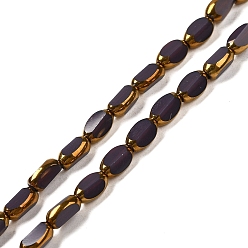 Purple Electroplate Opaque Color Glass Beads Strands, Faceted, Oval, Purple, 7x4.5x3.5mm, Hole: 1mm, about 50pcs/strand, 12.99''(33cm)