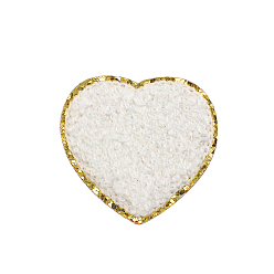 White Towel Embroidery Style Cloth Iron on/Sew on Patches, Appliques, Badges, for Clothes, Dress, Hat, Jeans, DIY Decorations, Heart, White, 50x50mm