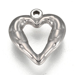 Stainless Steel Color 304 Stainless Steel Open Pendants, Heart with Wing, Stainless Steel Color, 13x12.5x2.2mm, Hole: 1mm