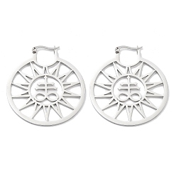 Stainless Steel Color 304 Stainless Steel Sun Hoop Earrings, Leviathan Cross Earrings for Women, Stainless Steel Color, 50x43.5x1~2mm