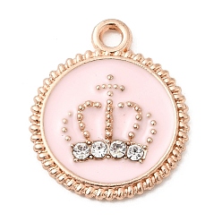 Pink Подвески из эмали и сплава, со стразами, плоско-круглые, розовые, 19.5x16.5x2 мм, отверстие : 1.8 мм