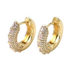 Pink Micro cuivres ouvrent zircons boucles d'oreilles, sans plomb et sans cadmium, crémaillère plaquage, plaqué longue durée, réel 18 k plaqué or, rose, 17.5~18x4.5mm