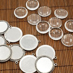 Antique Silver 25mm Transparent Clear Domed Glass Cabochon Cover for Photo Pendant Making, with Antique Silver Alloy Settings, Lead Free & Nickel Free, Pendant: 35x31x2.5~3mm, Hole: 2~2.5mm, Glass: 25x7.4mm