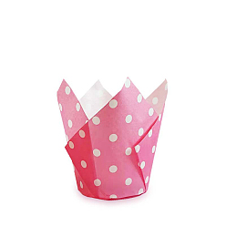 Hot Pink Tulip Cupcake Baking Cups, Greaseproof Muffin Liners Holders Baking Wrappers, Polka Dot Pattern, Hot Pink, 50x80mm