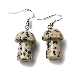 Dalmatian Jasper Natural Dalmatian Jasper Mushroom Dangle Earrings, Platinum Brass Earrings, 42x15mm