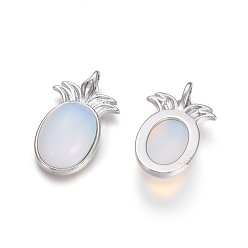 Opalite Opalite Pendants, with Platinum Tone Brass Findings, Pineapple, 29x17.5x7mm, Hole: 4.5x3.5mm