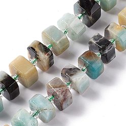 Amazonite Natural Amazonite Beads Strands, Faceted, Flat Round, 14~15x14~15x7~7.5mm, Hole: 2mm, about 29~30pcs/strand, 14.02~14.37 inch(35.6~36.5cm)