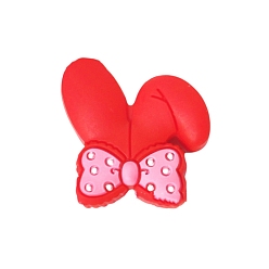 Red Rabbit Ear with Bowknot Food Grade Eco-Friendly Silicone Focal Beads, Silicone Teething Beads, Red, 26x26mm