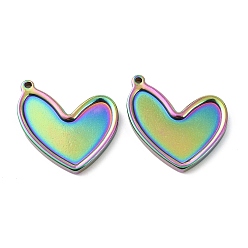 Rainbow Color 304 Настройки из нержавеющей стали эмаль, подносы с подвесками в форме сердца, ионное покрытие (ip), Радуга цветов, 27x24x3 мм, отверстие : 1.5 мм