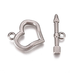 Stainless Steel Color 304 Stainless Steel Toggle Clasps, Heart, Stainless Steel Color, Heart: 20x18x2.6mm, Hole: 2.4mm, Bar: 7.5x23.4x2.6mm, Hole: 2mm
