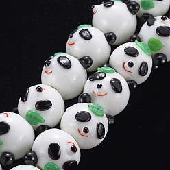 Floral White Handmade Bumpy Lampwork Beads Strands, Panda, Floral White, 15~17x16~18x16~17mm, Hole: 2mm, about 30pcs/strand, 17.32 inch(44cm)