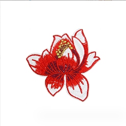 Red Computerized Embroidery Cloth Sew On Patches, Costume Accessories, Flower, Red, 82x83mm