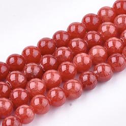 Indian Red Natural Dyed Yellow Jade Gemstone Bead Strands, Round, Indian Red, 8mm, Hole: 1mm, about 50pcs/strand, 15.7 inch