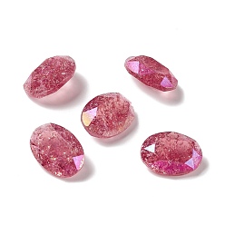 Rose Crackle Moonlight Style Glass Rhinestone Cabochons, Flat Back & Back Plated, Oval, Rose, 14x10x5.5mm