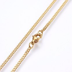 Golden 304 Stainless Steel Curb Chain Necklaces, with Lobster Claw Clasps, Golden, 19.69 inch(50cm), 2x0.5mm