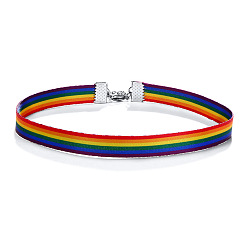 Colorful Rainbow Pride Flag Cord Necklace, Choker Necklace with Stainless Steel Clasps, Colorful, 12.20 inch(31cm)