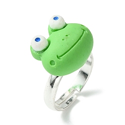 Spring Green Frog Resin Finger Ring, Silver Brass Adjustable Ring, Spring Green, Inner Diameter: 14.5mm