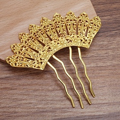 Golden Brass Hair Comb Findings, Alloy Fan Shaped, Golden, 36x90mm