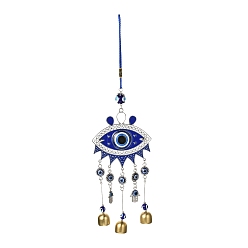 Platinum & Golden Car Hanging Alloy Enamel Wind Chime, with Resin Beads, Polyester Cord, Iron Bell, Evil Eye with Hamsa Hand, Platinum & Golden, 350mm