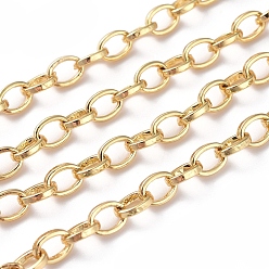 Real 18K Gold Plated Brass Cable Chains, Soldered, with Spool, Flat Oval, Long-Lasting Plated, Real 18K Gold Plated, 6x5x1.2mm, about 16.4 Feet(5m)/roll