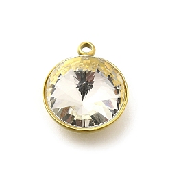 Кристалл 304 подвески из нержавеющей стали, со стразами, реальный 18 k позолоченный, ионное покрытие (ip), плоско-круглые, кристалл, 16.5x13.5x7.5 мм, отверстие : 1.6 мм