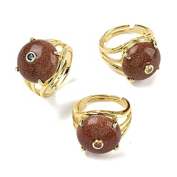 Камень с Пылевым Золотом Открытые кольца манжеты из латуни с микропаве и кубическим цирконием, с синтетическим Голдстоун, круглые, стойки покрытие, долговечный, золотые, 18 мм